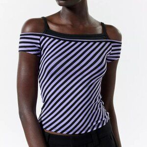 NWT UO Silence + Noise Kelli Cold Shoulder Purple Striped Tank Top